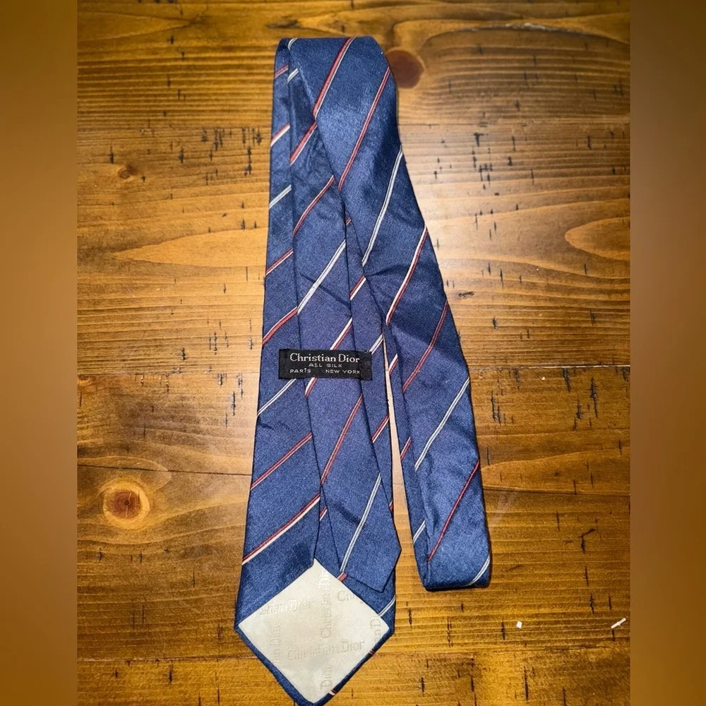 Vintage Dior Silk Tie Old‎ Money Aesthetic Luxury Designer Blue Stripe